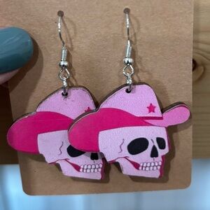 Pink Skull Cowboy Hat Earrings